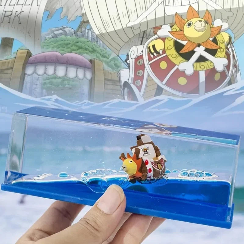 One Piece 3d Ship Fluid Drift Bottle Thousand Sunny Ship Going Merry Boat One Piece Floating Boat Ornament Decompression Gift