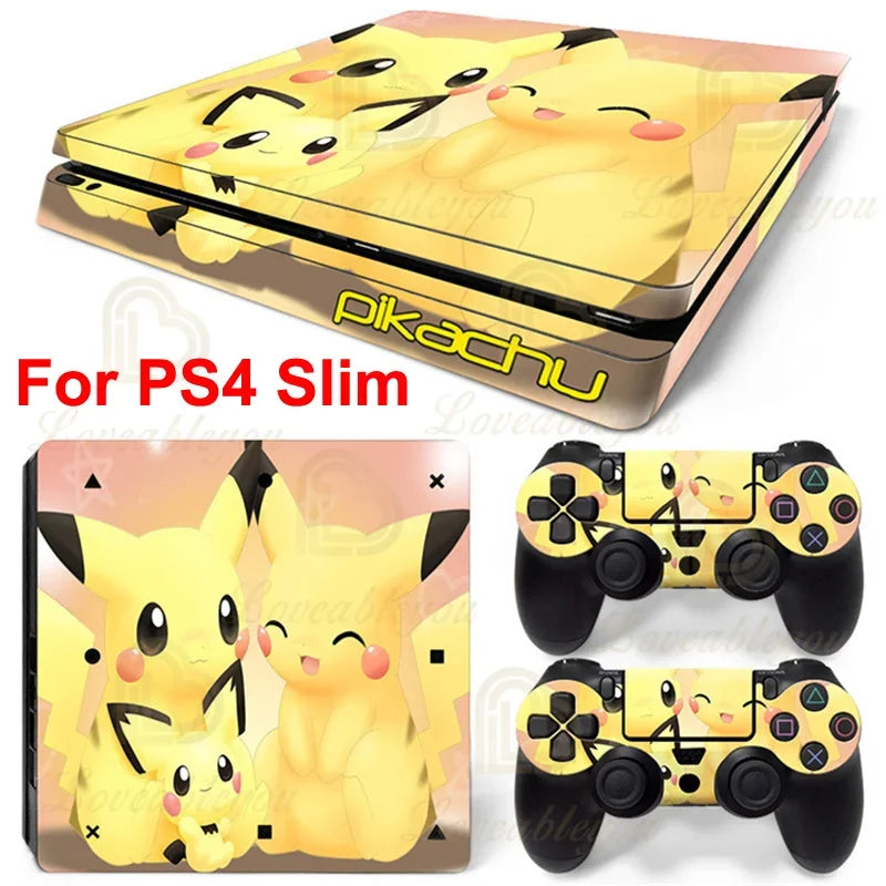 Gengar Stickers for SONY PS4 Pro Slim Console Pikachu Mew Full Body Skin Decals for PlayStation 4 Controller Gamepad