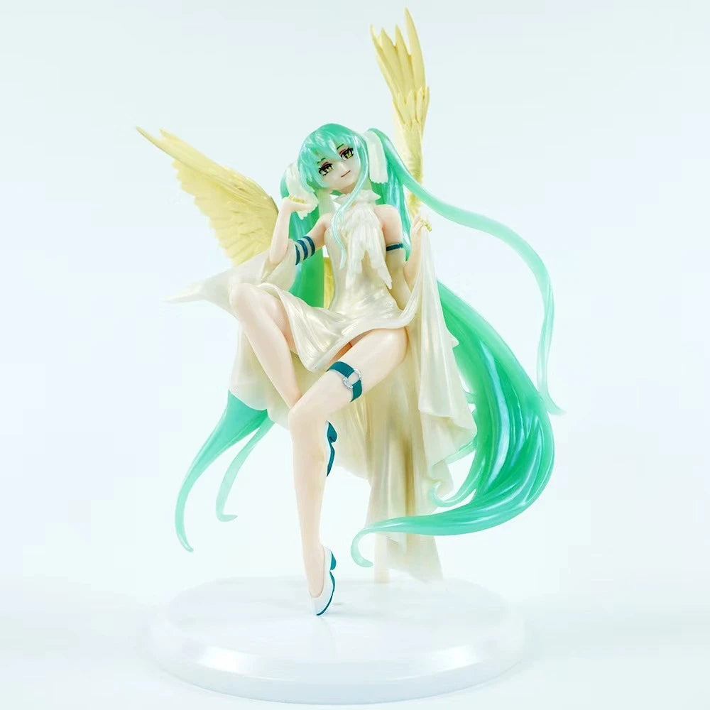New 22cm Anime Hatsune Miku Figure Sexy Character Ornaments white pink chair Kawaii Car Decoration Collectible Model gift