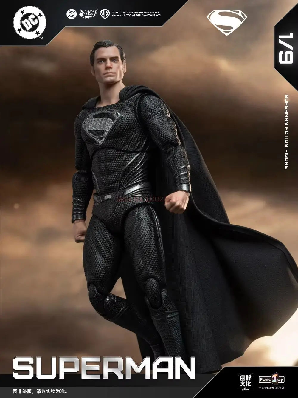 Genuine FondJoy Black Superman 2.0 Action Figure Dc Zack Snyder'S Justice League Figures 1/9 Super Man Pvc Model Doll Toy Kid