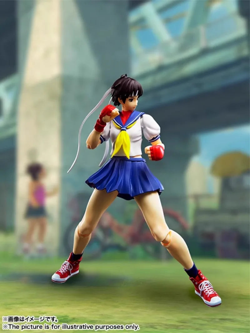 In Stock Original Bandai S.H.Figuarts SHF Street Fighter Sakura Kasugano NO.08 Anime Action Figure Model Set Game Toy Gift