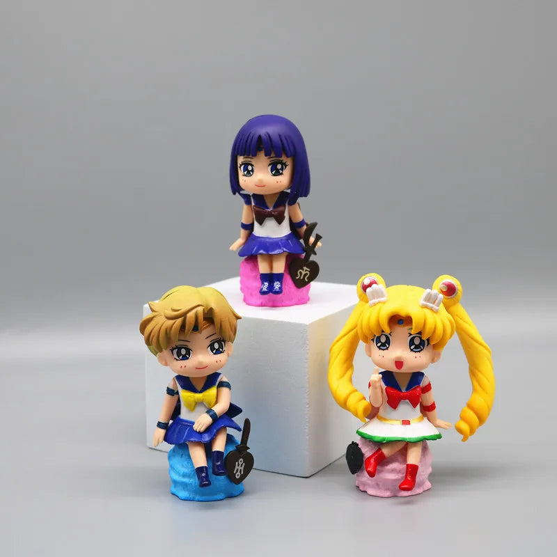 5PCS Anime Sailor Moon S Figure Cartoon Figuarts Mini Kaiou Michiru Tomoe Hotaru Meiou Setsuna Toys For Girls Model Gift Dolls