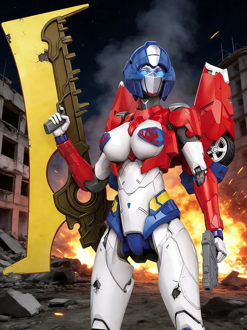 2026.Upgraded Arcee Sassy Mecha Action Figure Assemble Model Toy With Light Up Eyes Large Sword Collectible Robot Building Kit