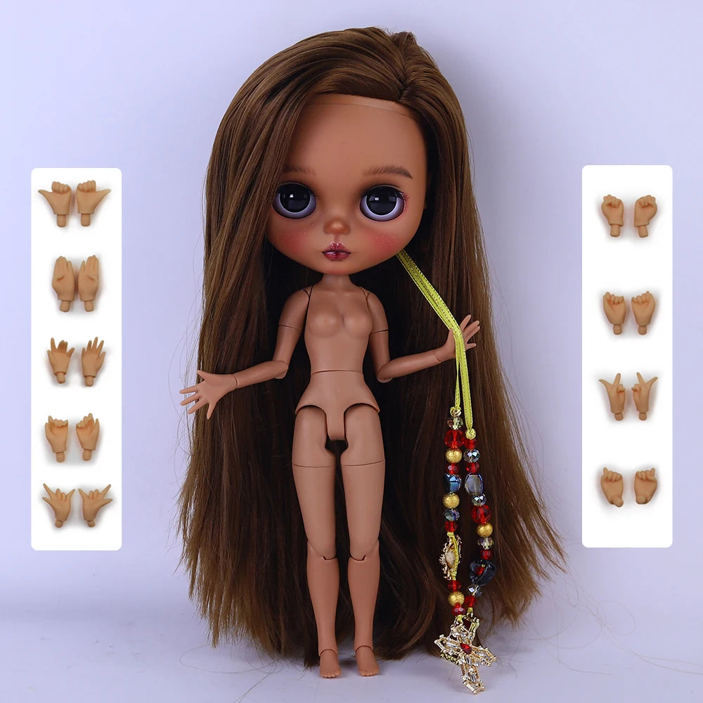 ICY DBS Blythe Doll 1/6 jiont Body 30cm Hand-Painted Set Black Skin Lilac Makeup BJD Toy Fashion Gift