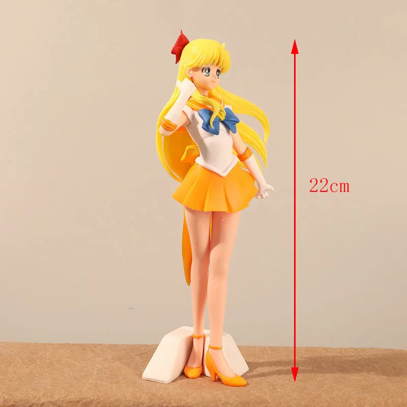 22cm Sailor Moon Anime Figurine Hino Rei Mizuno Ami Sailor Mars Mercury Decor Ornament Pvc Action Model Hobby Toy Kid Charm Gift