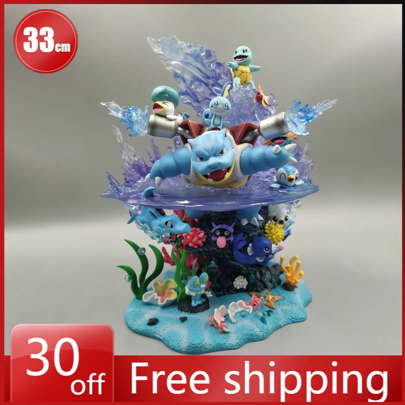 33cm Anime Pokemeon Charizard Family Figure Bucket Ocean Blastoise Valley Collectible Action Model Holiday Gifts Children Toys