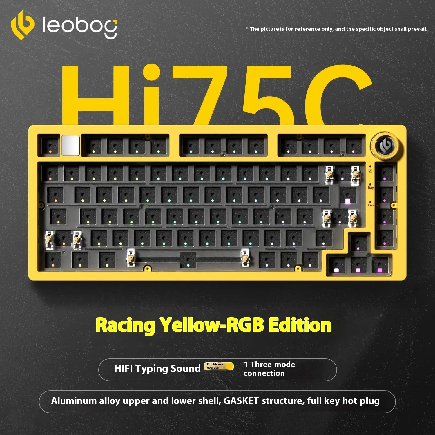 LEOBOG Hi75C Механична клавиатура 3 режима/кабелен комплект с гореща замяна с копче RGB алуминиево уплътнение Hi75C Комплект клавиатура за компютър, персонализиран подарък
