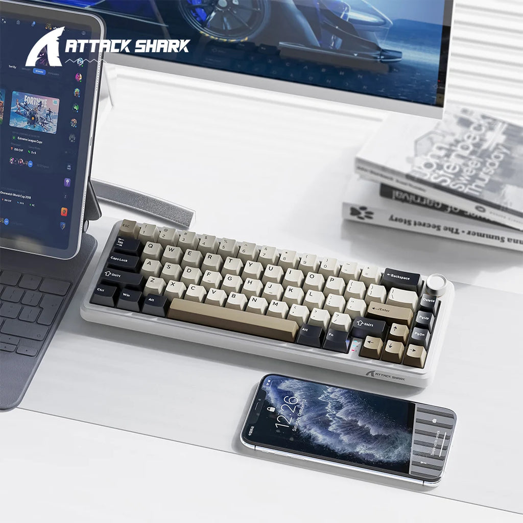Attack Shark X66 Wireless Mechanical Keyboard,RGB Lighting,Hot-swappable,Metal Knobs,Suitable for FPS. games,Win&Mac
