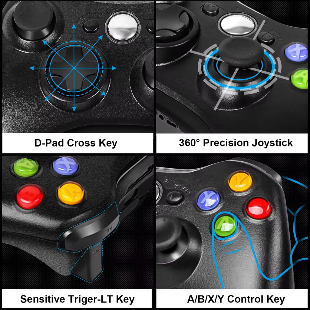 wireless/wired Controller For Xbox 360 /360 slim gamepad Joypad Joystick Compatible with Xbox 360/360 Slim and PC Window Game