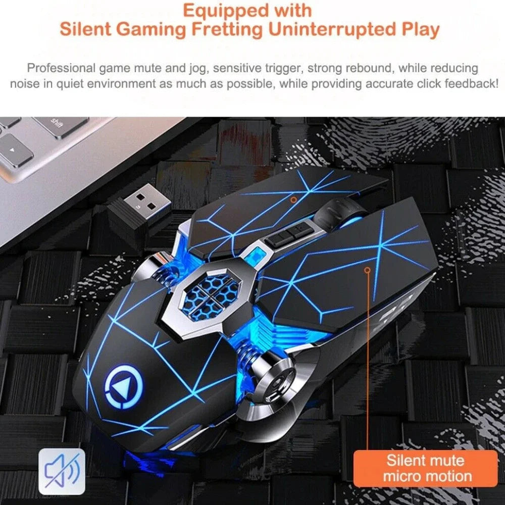 Drahtlose optische 2,4G USB-Gaming-Maus 1600DPI 7-farbige LED-Hintergrundbeleuchtung wiederaufladbare leise Mäuse für PC-Laptop
