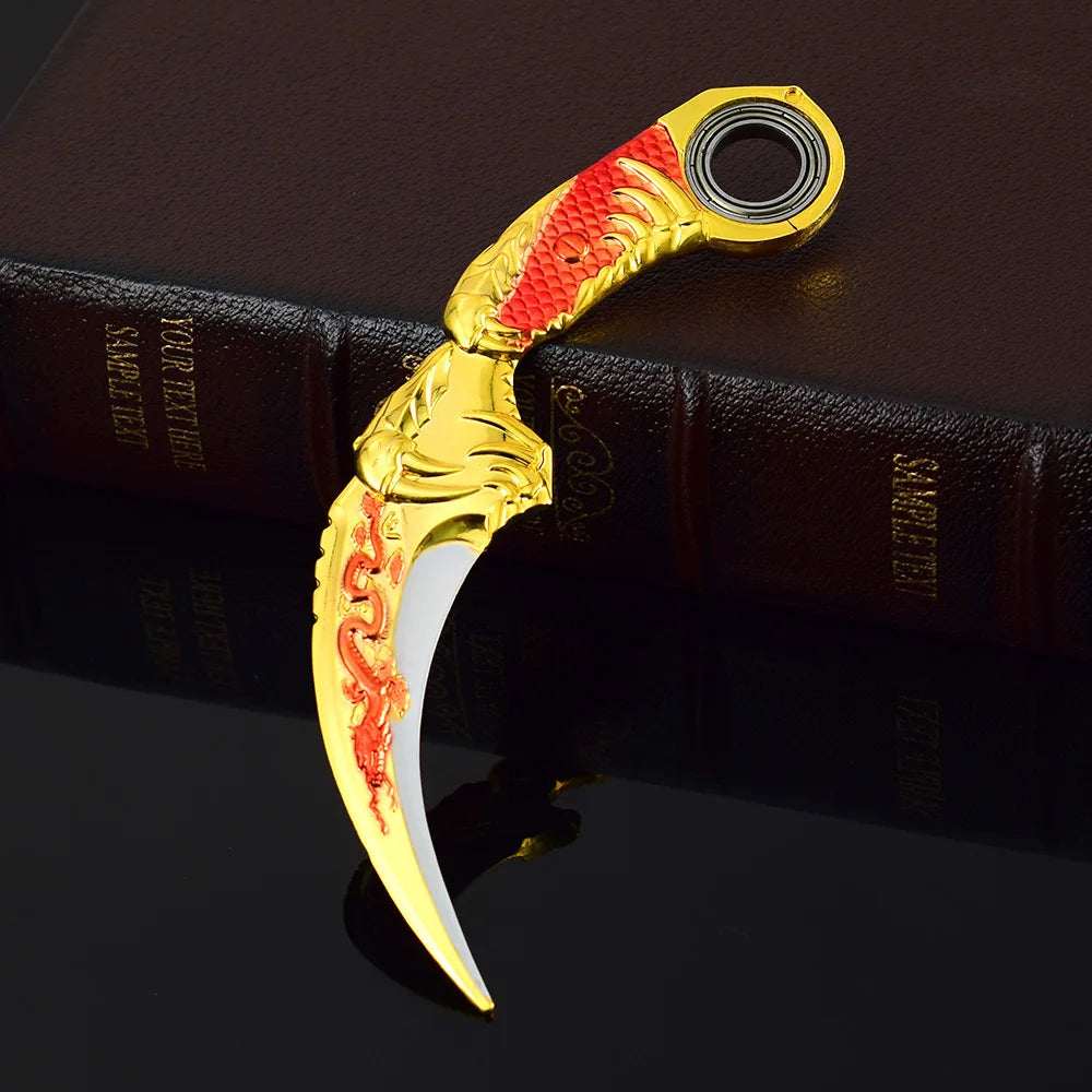 17CM Karambit Игра Живот и смърт Периферна Тъмна Луна Двойни Шипове Метален Модел Безопасност Мили Тери Влак Нож Играчки Меч Момче Подарък