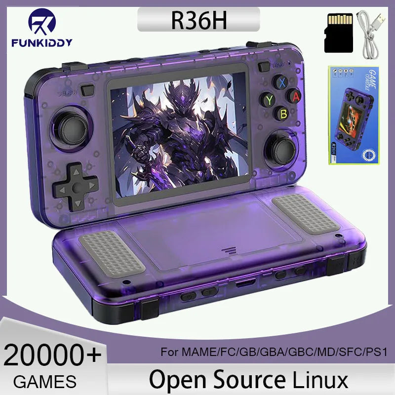 New R36H Game Console R36S Horizontal Retro Handheld Consolas Open Source Portable Pocket Video Player 64GB 3.5 Inch Boys Gifts