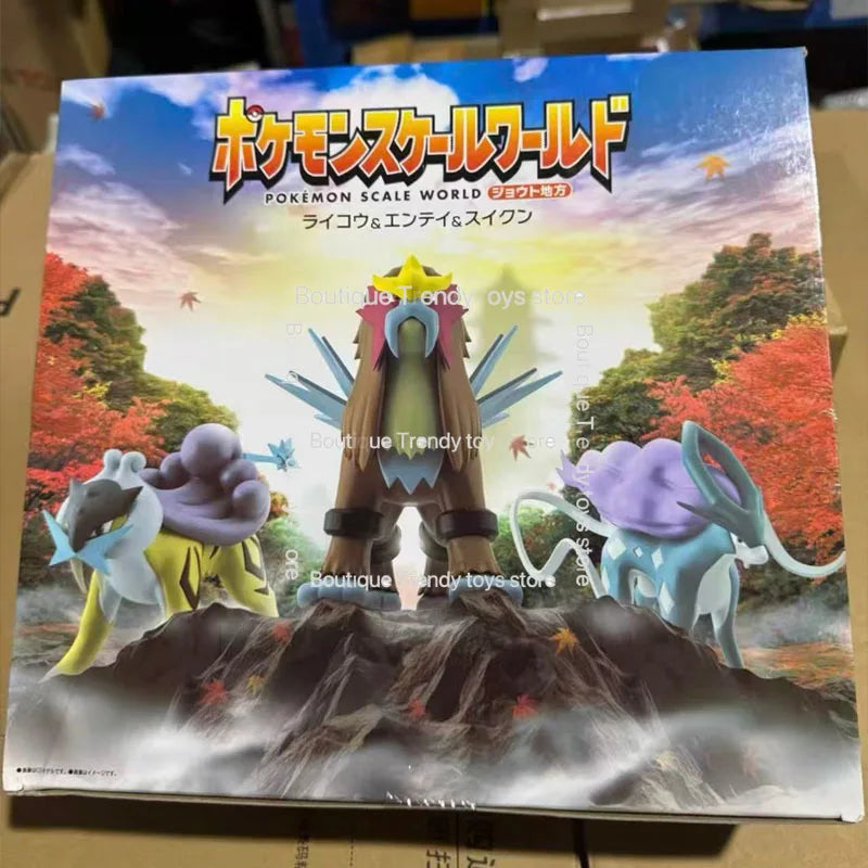 In Stock Bandai Original box SCALE WORLD POKEMON RAIKOU ENTEI SUICUNE Anime figure model kit finished toy gift for kids