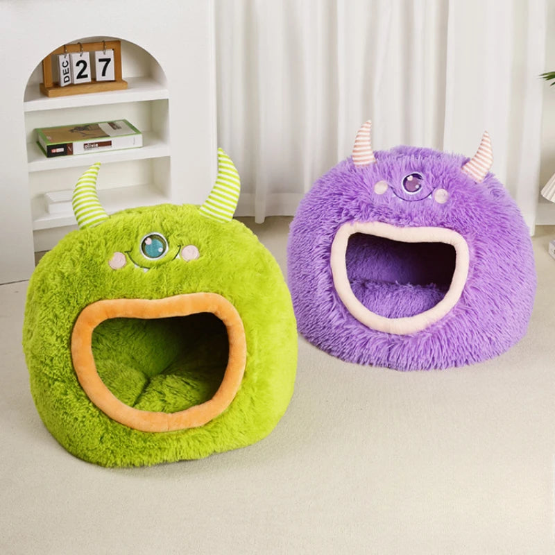 Fully Enclosed Safe and Cozy Cartoon Monster Pet Bed for Dogs and Cats Four Seasons Universal Soft and Warm for Winter Cat House