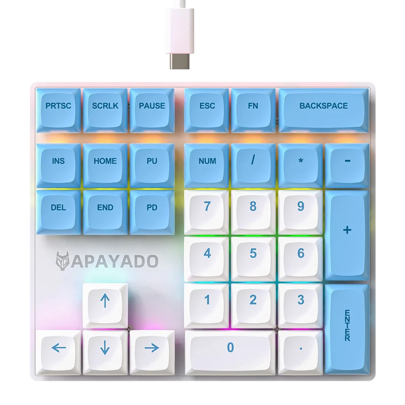 APAYADO K33 Mini-Zifferntastatur, 33 Tasten, blauer mechanischer Schaft, RGB, PBT-Tastenkappen für Treasury/Buchhaltung/Finanzen