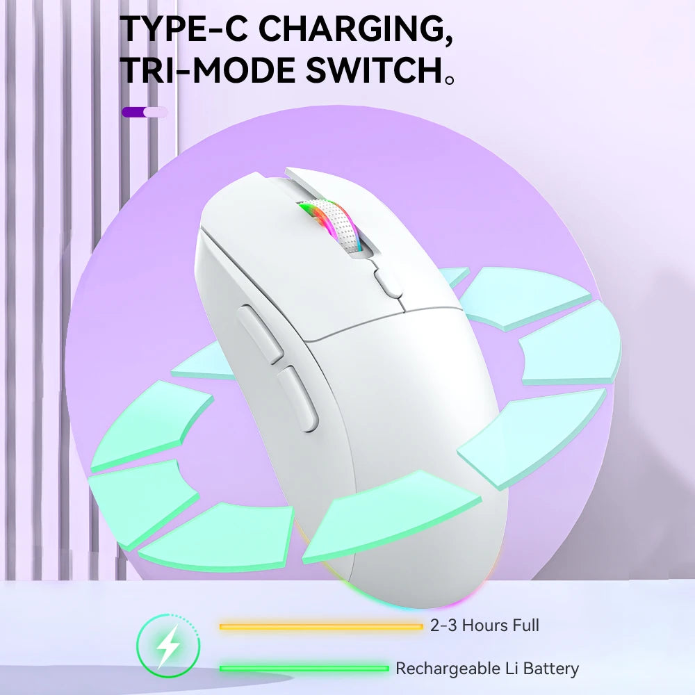 Dual Bluetooth 5.3 Maus 2.4G Kabellose Maus USB-Kabelmaus Tri-Mode RGB Gaming-Maus 6 Tasten 4800DPI für PC Laptop Tablet