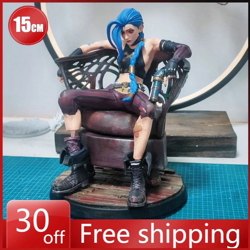 15cm League of Legeneds Figure Jinx Handmade Custom Style Resin Anime Collection Model Desktop Ornament Decorations Children Toy