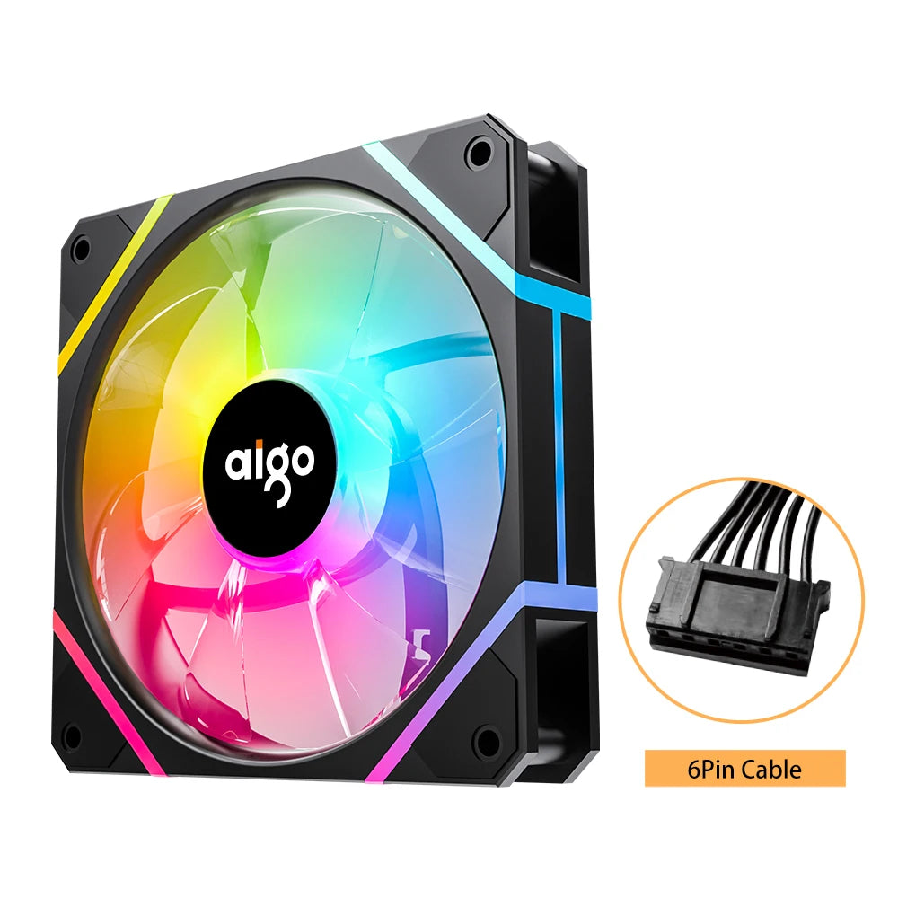 Aigo AM12 RGB-Lüfter für PC-Steuerung, 120-mm-Computergehäuse-Lüfter-Kit, 6-poliger Wasserkühler, CPU-Lüfter, Argb-12-cm-Lüfter
