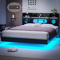 Queen Size Floating Bed Frame with Storage and LED Headboard Platform Bed with Metal Construction