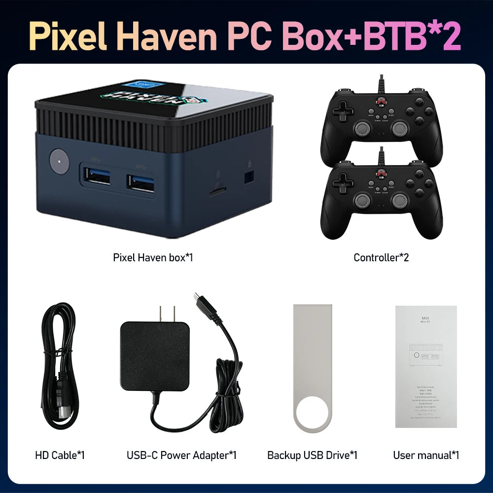 JMachen Pixel Haven Mini PC Box  Intel N100 with 38200+Games for PS3/2/1/PSP/MAME/Wii Plug and Play Windows 11&Retrobat&Playnite