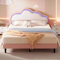 Queen Size Upholstered Bed with LED Smart Features and Adjustable Cloud Headboard, Platform Bed Frame