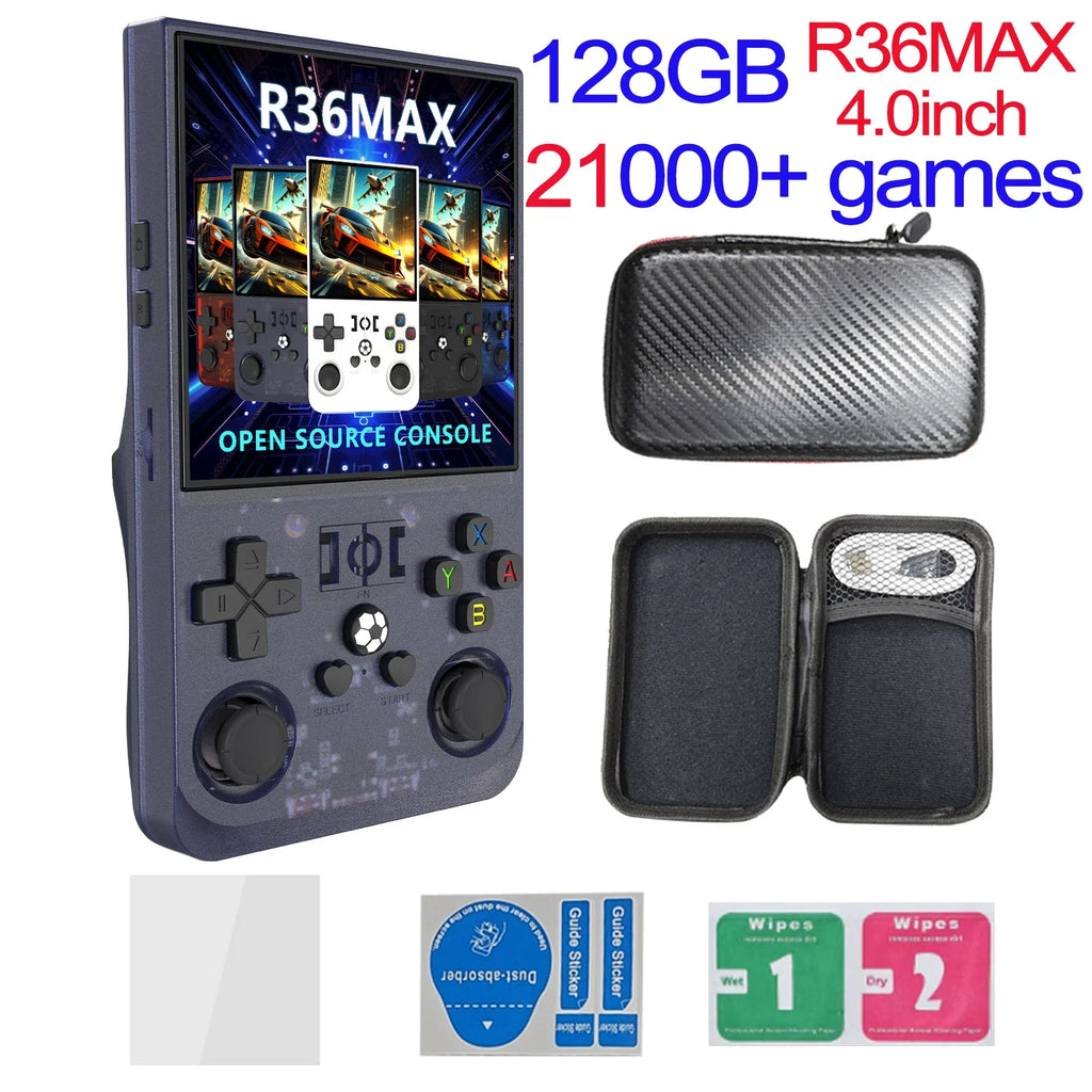 R36MAX Игрална конзола 64GB 128GB 18000+ ИГРИ Linux система 4.0-инчов K36 срещу R36S 3.5-инчов джобен видео плейър. Не е необходимо изтегляне.