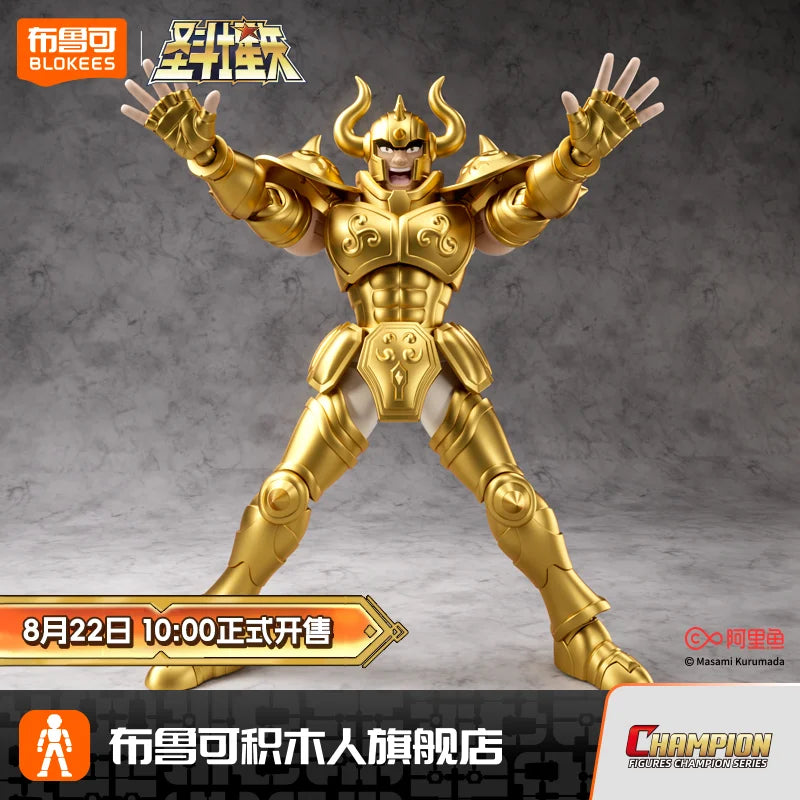 Original Blokees Saint Seiya Actionfigur Taurus Aldebaran Spielzeug Aiolos Pegasus Mu Aiolia Milo Montagemodellbausatz Champion-Klasse