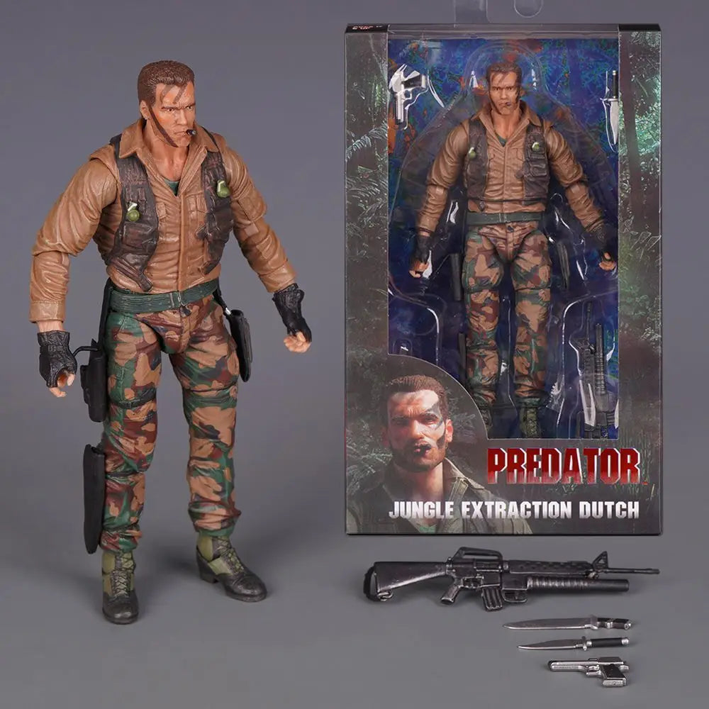 New Ko Neca Predator Jungle Extraction Dutch Action Figure Schwarzenegger Figurine Statue Model Desktop Decoration Toy Gift