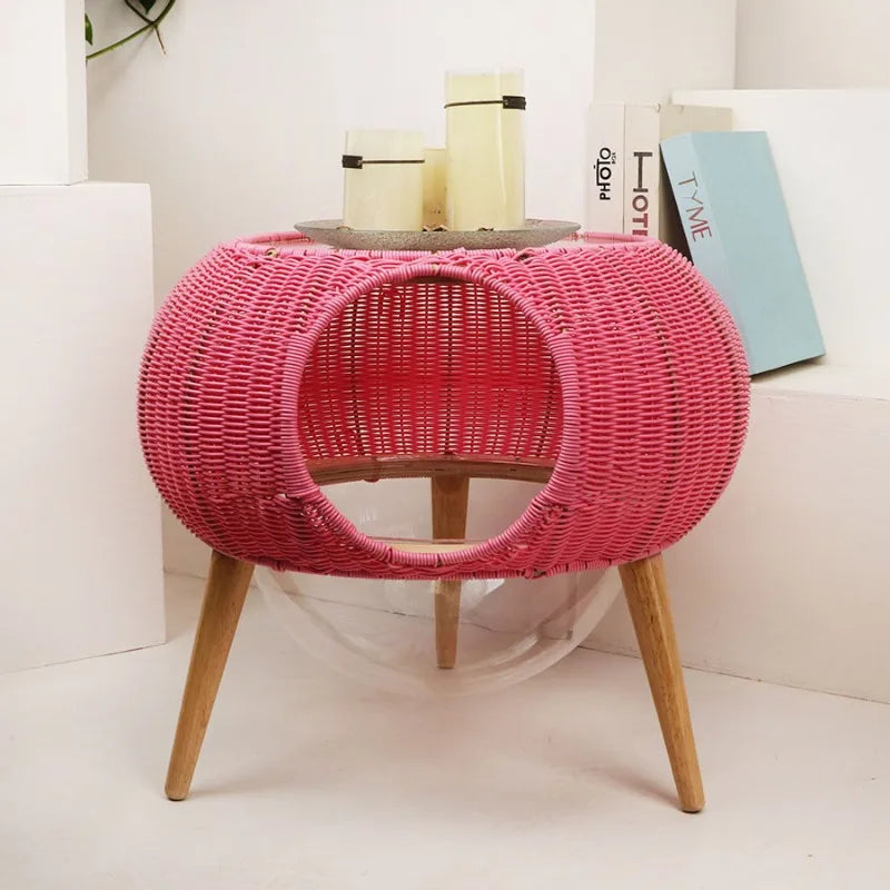 Ganzjahres-Katzenhängematte aus gewebtem Material, transparentes Katzennest mit handgefertigtem hängendem Haustierbett aus Rattan für den Innenbereich, atmungsaktiver Katzenkorb