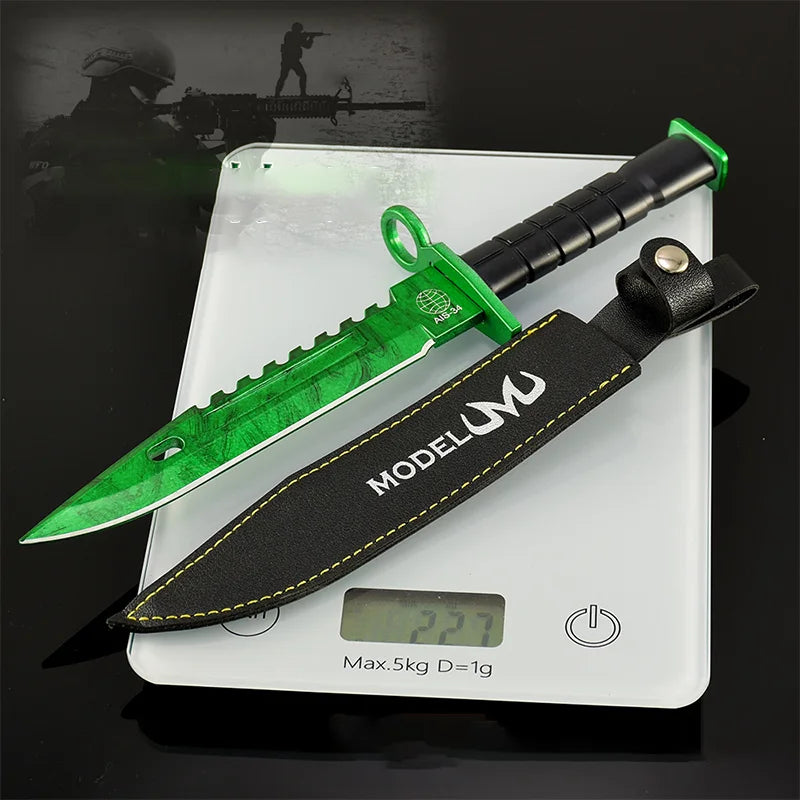 26cm Game Military Tactical Command Knife M9 Doppler Emerald Leather Edition Metal Knife Toy Sword Model Safe Not Sharpened Gift