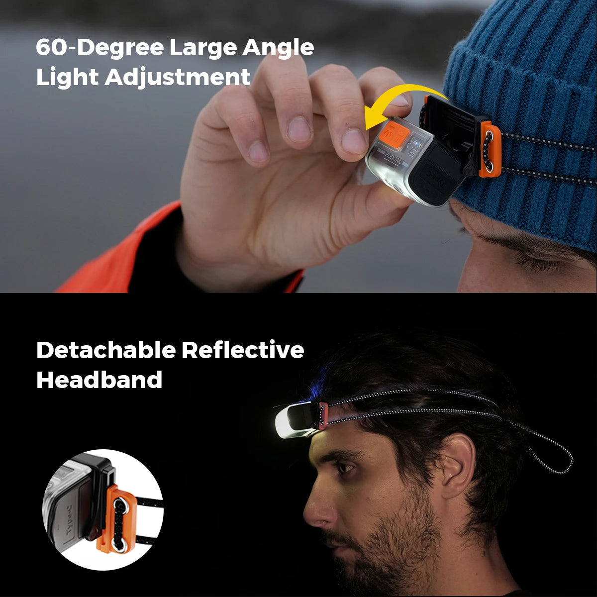 FLEXTAIL ултра лек LED челник за къмпинг, туризъм, бягане и риболов, 1 сменяема и презареждаща се батерия включена