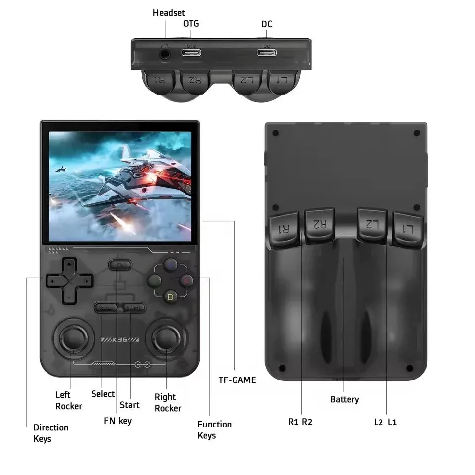 K36 Open Source Handheld Game Console 3.5'' Retro PSP Emulator Dual 3D Joysticks 64G/128G 10000+ Classic Games