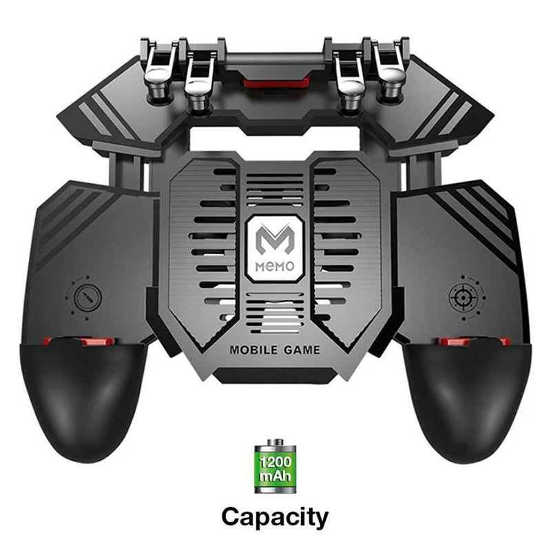AK77 Pubg Mobile Game Controller 6 Fingers with Fan Pubg Trigger Gamepad Joystick for Android Ios Game Pad Movil with Battery