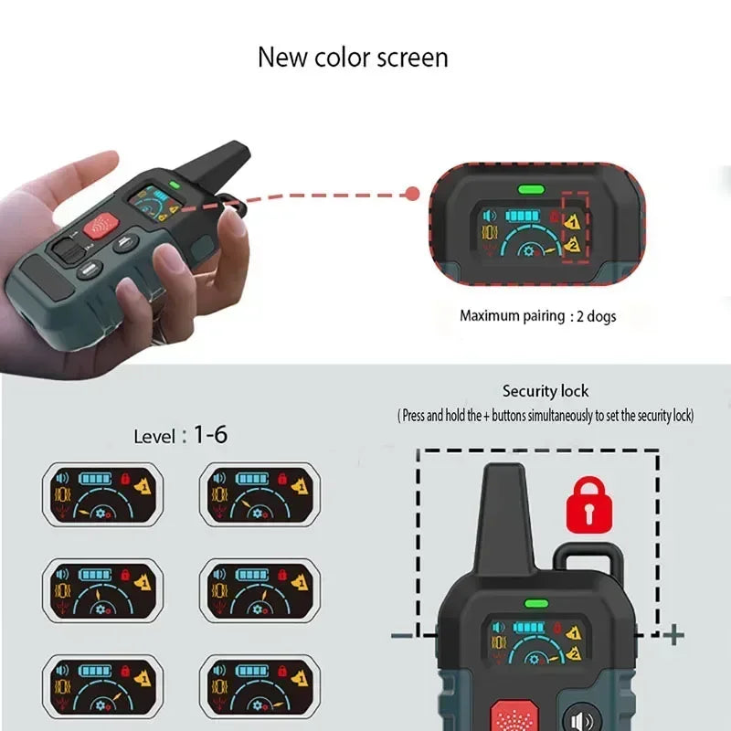 Remote Control Electronic Pet Shock Spray Anti-Barking Training Collar, New Professional Spray Dog Training Device, Color Screen