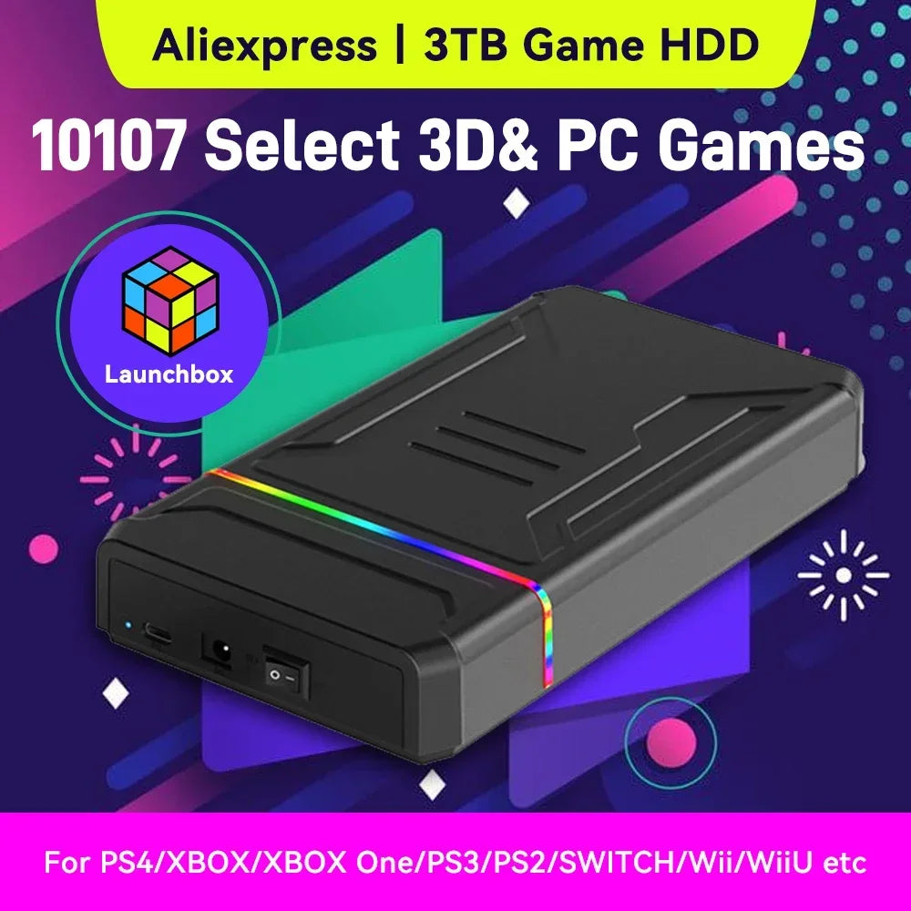 JMachen Launchbox 3TB Gaming HDD with 10107 Games 32 Emulators for XBOX/XBOX ONE/PS4/PS3/Switch/WiiU Game Console for Win8/10/11