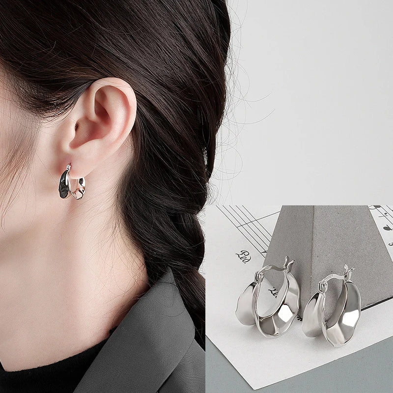 VENTFILLE 925 Sterling Silver Chunky Hoop Earrings for Women Geometric Circle Punk Ear Jewelry Party Gifts 2023 New Dropshipping