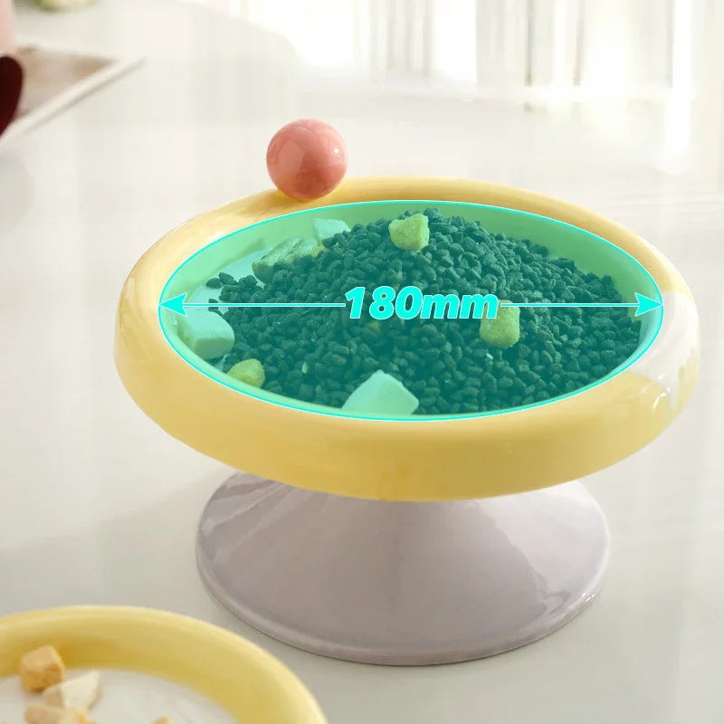 Ceramic Raised Cat Bowl Elevated Food Bowl Water Cat Plate Snack Dish with Stand for Neck Protection Feeding Watering Supplies