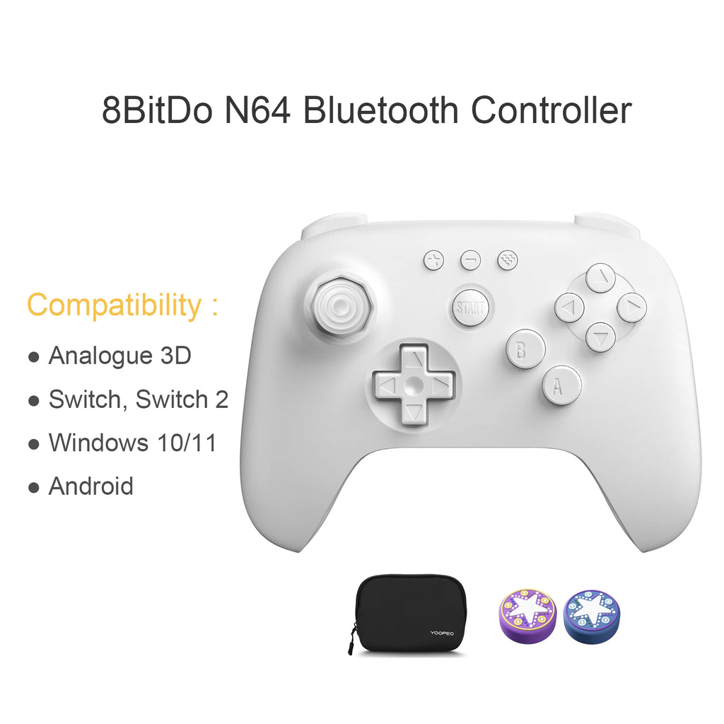 8BitDo N64 Bluetooth Controller for Analogue 3D, Nintendo Switch, Switch 2, Gaming Joystick Gamepad for Windows and Android