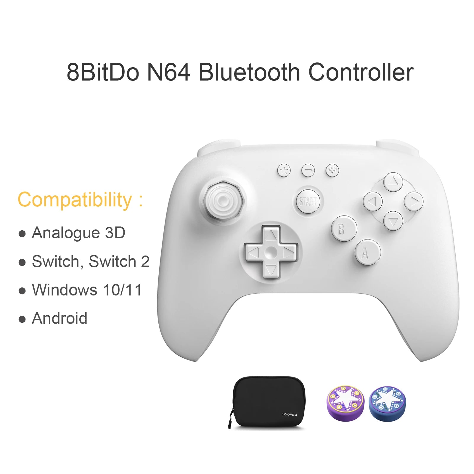 8BitDo N64 Bluetooth Controller for Analogue 3D, Nintendo Switch, Switch 2, Gaming Joystick Gamepad for Windows and Android