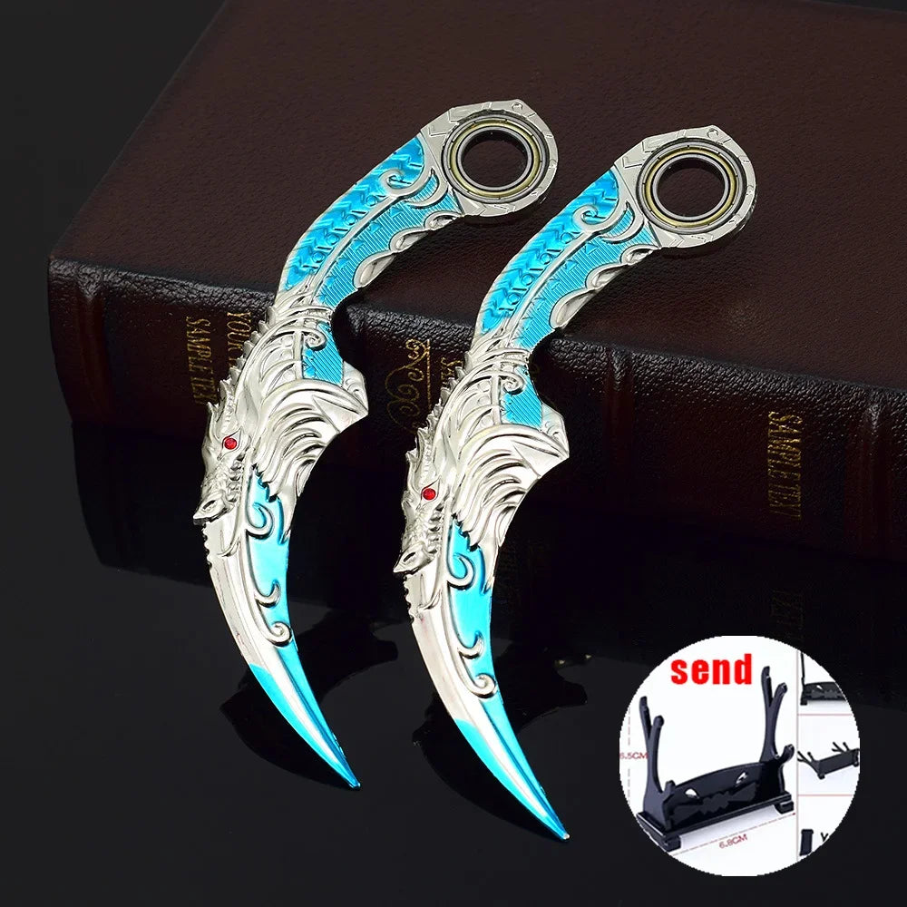 6,7 Zoll chinesischer Drache Karambit Metall Dark Moon Double Thorn Modell Spiel Leben und Tod Peripheriegeräte Golden Dragon Claw Knife Toy