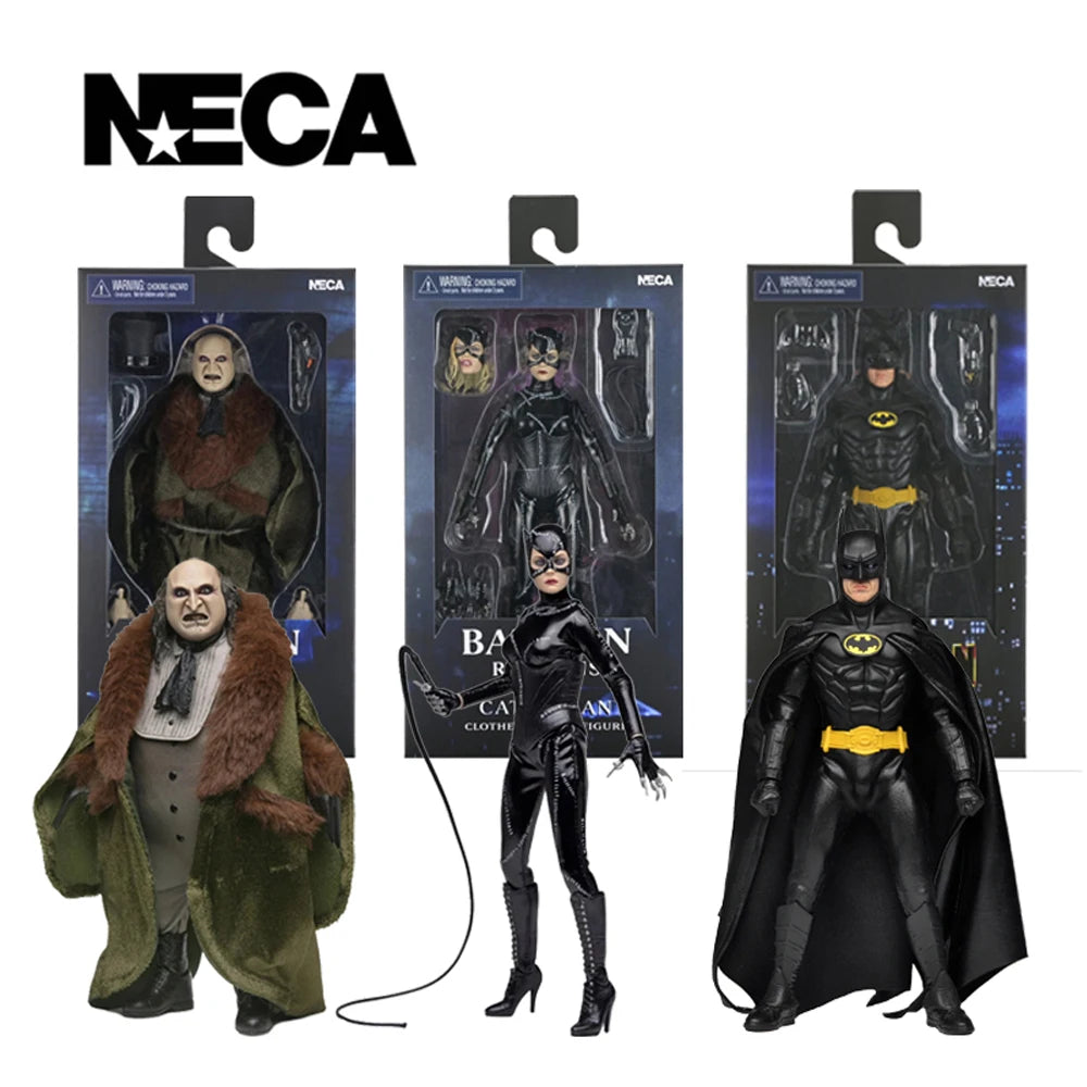 NECA Toys Batman (1989 Film) & Batman Returns Batman/Catwoman/The Penguin 8" Clothed Action Figure Model Doll Garage Kit