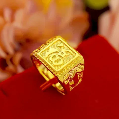 Glattes Segeln 18K Reales Gold Ring Reine 999 Herren AU750 Modische Drachen Muster Einstellbare Segen Geschenk für Freunde