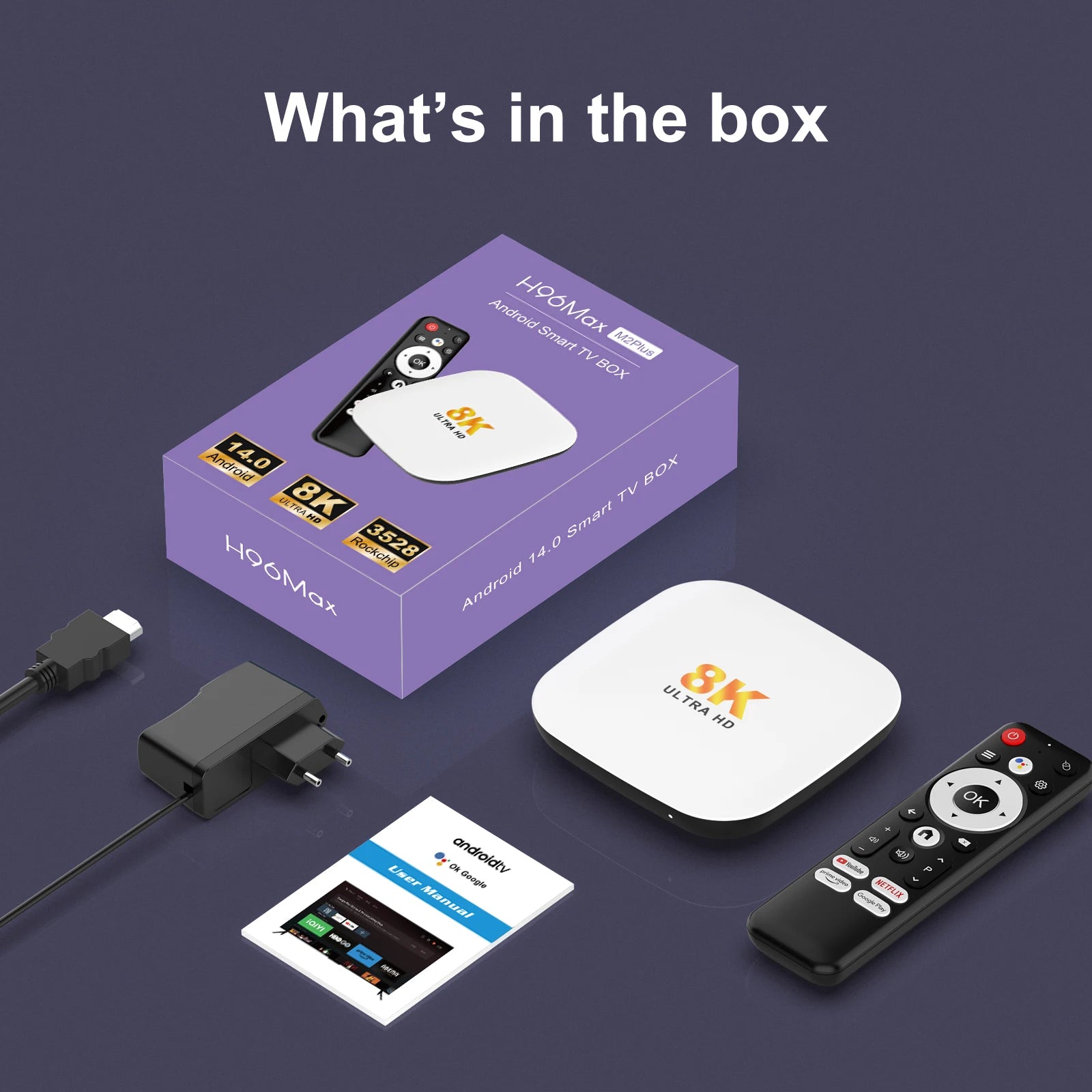 H96Max M2Plus Android14 Smart TV Box Rockchip RK3528 4GB 32GB/128GB BT5.4 8K 100M/Lan Media Play M2Plus Android14 TV Box