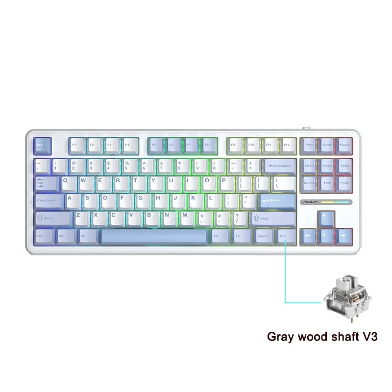 AULA F87 Pro Mechanical Keyboard 2.4g/Usb/Bluetooth Tri Mode Wireless 87 Key Rgb Pbt Gasket 5 Layer Silencing Full Key No Impact