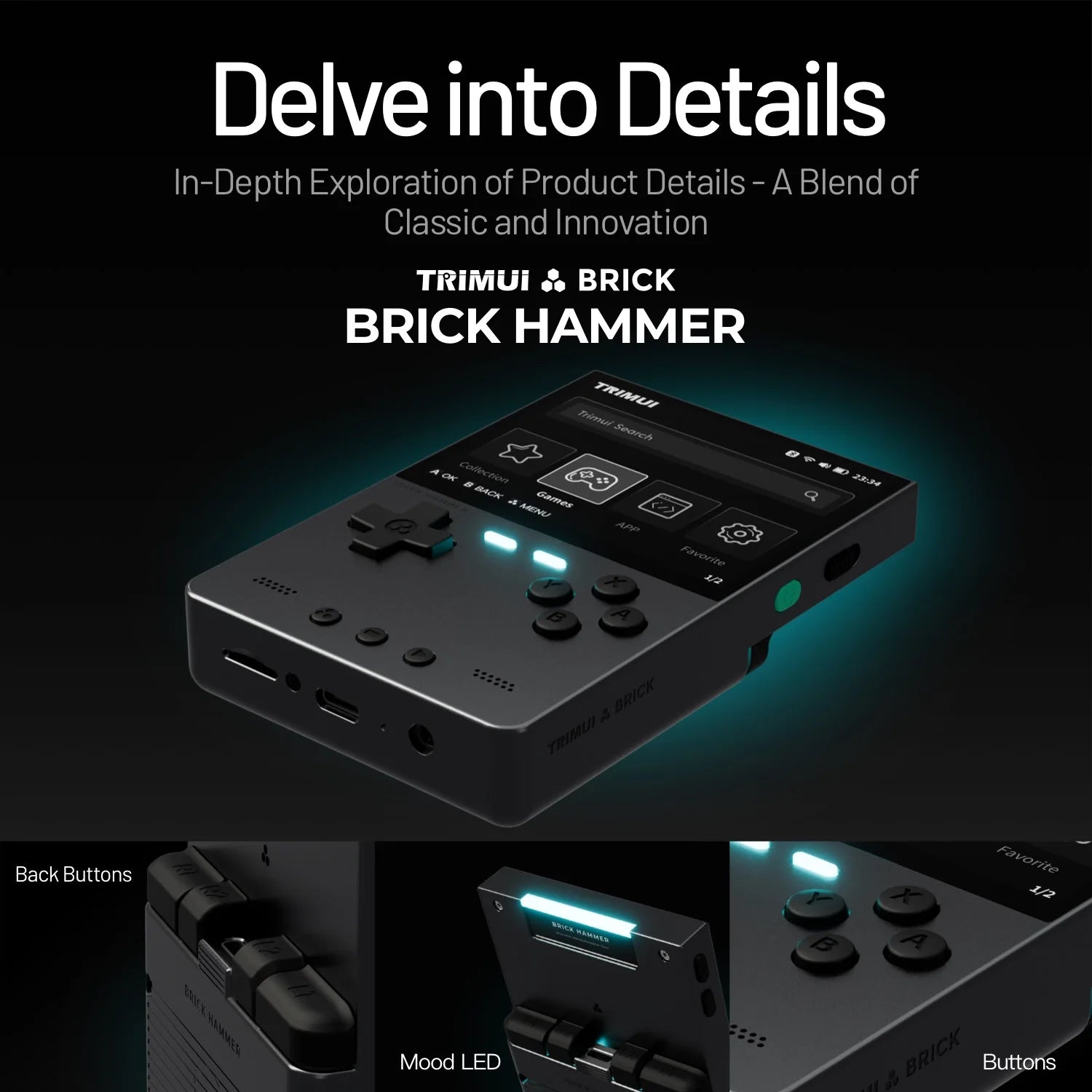 TRIMUI BRICK Hammer Handheld Game Console CNC Aluminum Alloy 3.2''IPS Screen A133P Linux OS LED Lighting Free Keycap Palyer Gift