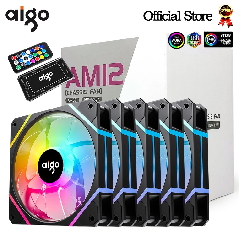 Aigo AM12 RGB-Lüfter für PC-Steuerung, 120-mm-Computergehäuse-Lüfter-Kit, 6-poliger Wasserkühler, CPU-Lüfter, Argb-12-cm-Lüfter