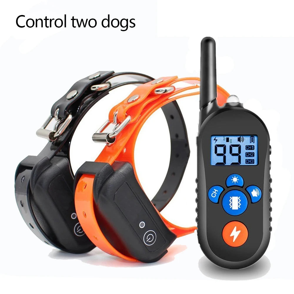 Elektrisches Hundetrainingshalsband (800 m Reichweite) mit Fernbedienung, wasserdicht, mit Antibellfunktion für alle Hundegrößen und Schockfunktion.
