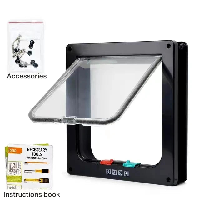Cat Flap Door Magnetic Pet Door with 4 Way Lock for Cats Controllable ABS Plastic Gate Puppy Kitten Safety in&out Pet Doors Kit
