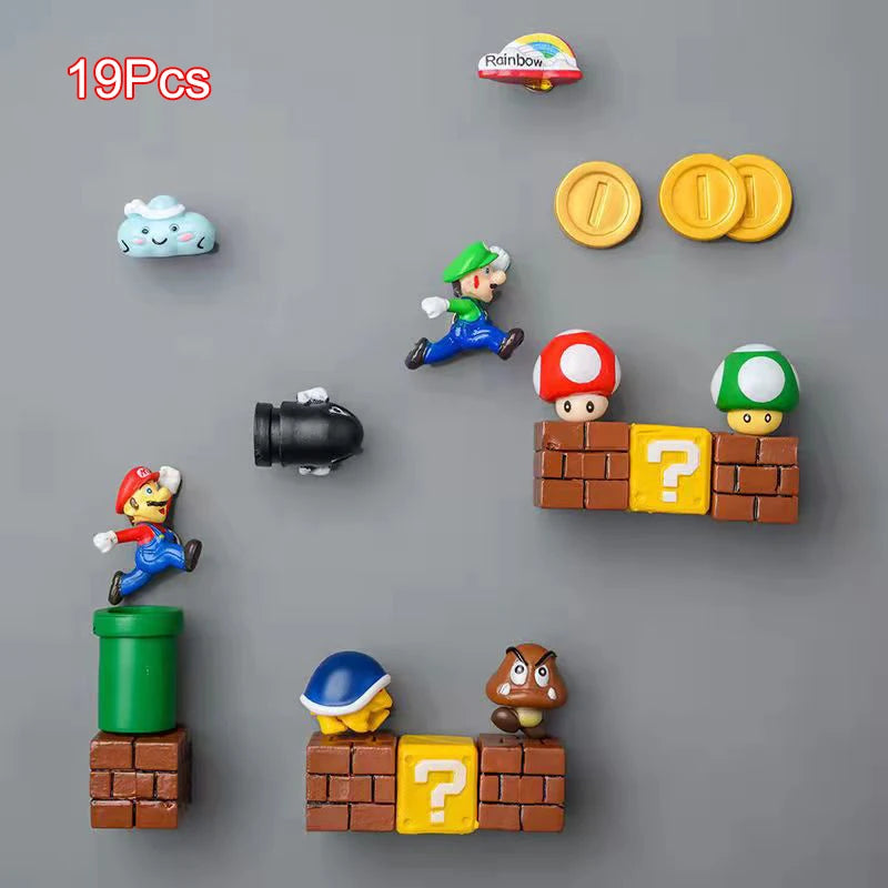 Super Ma Bros DIY Fridge Scene 3D Magnets Refrigerator Decoration Bullet Mushroom Turtle Wall Sticker Set Home Collection Gift