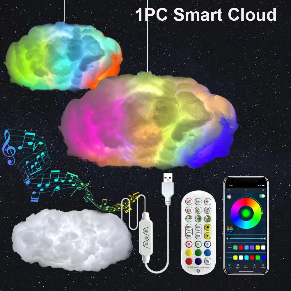 3D Thunder Cloud Led Night Light Usb Powered Led Cloud Ceiling Kit With Cotton Clouds Child Gaming Room Decoration 1M Rgb Strip